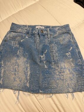 Forever 21 Washed Blue Distressed Denim Mini Skirt